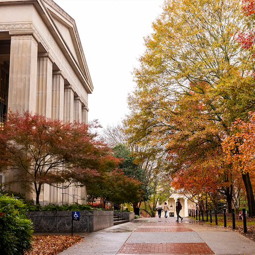 A view of the Main Library at the University of Georgia in the fall.