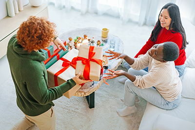 Friends exchanging gifts.