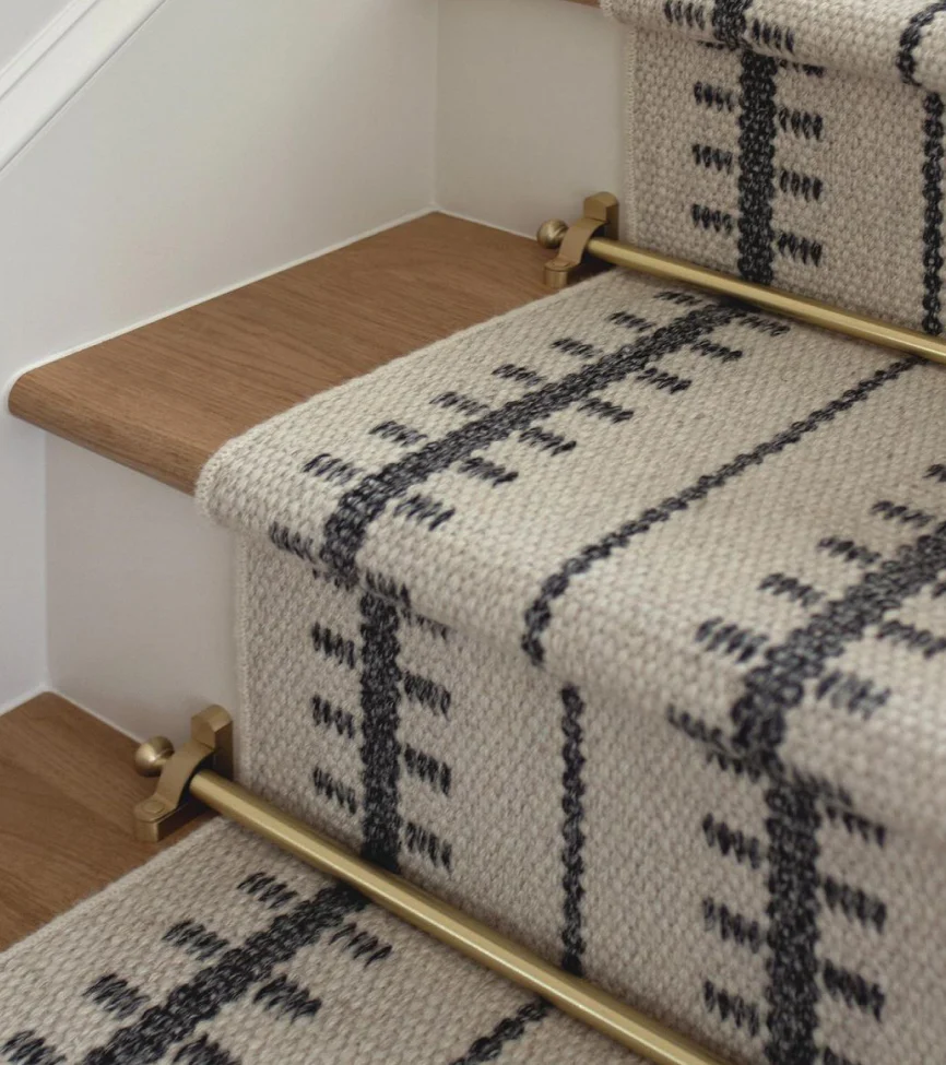 Patterned stair runner rug installed in Aspen, CO home by Aspen Rug Company – durable wool design for style and protection Patterned stair runner rug installed in Aspen, CO home by Aspen Rug Company – durable wool design for style and protection