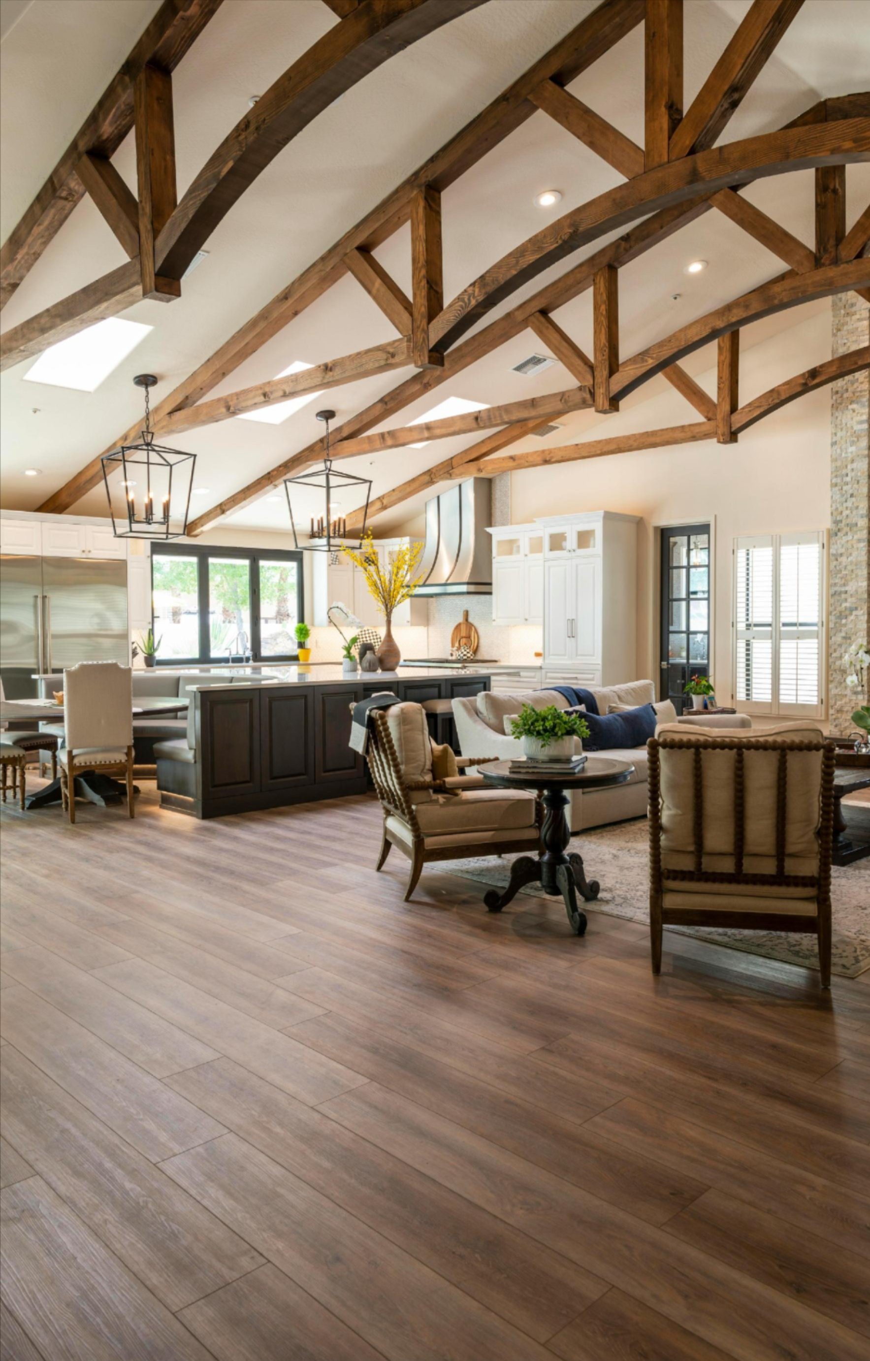 Modern kitchen with luxury vinyl plank flooring — Floor & Window Covering Connection offers waterproof, stylish, and low-maintenance flooring solutions