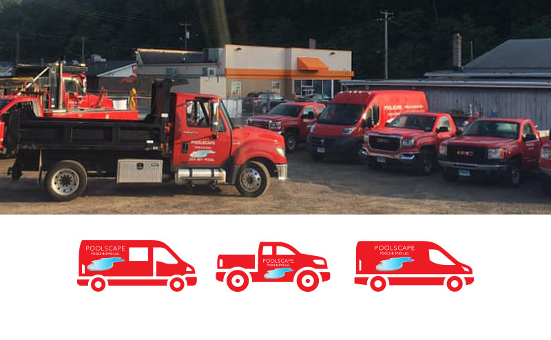 Fully equipped pool service fleet by Poolscape Pools & Spas in Madison, CT