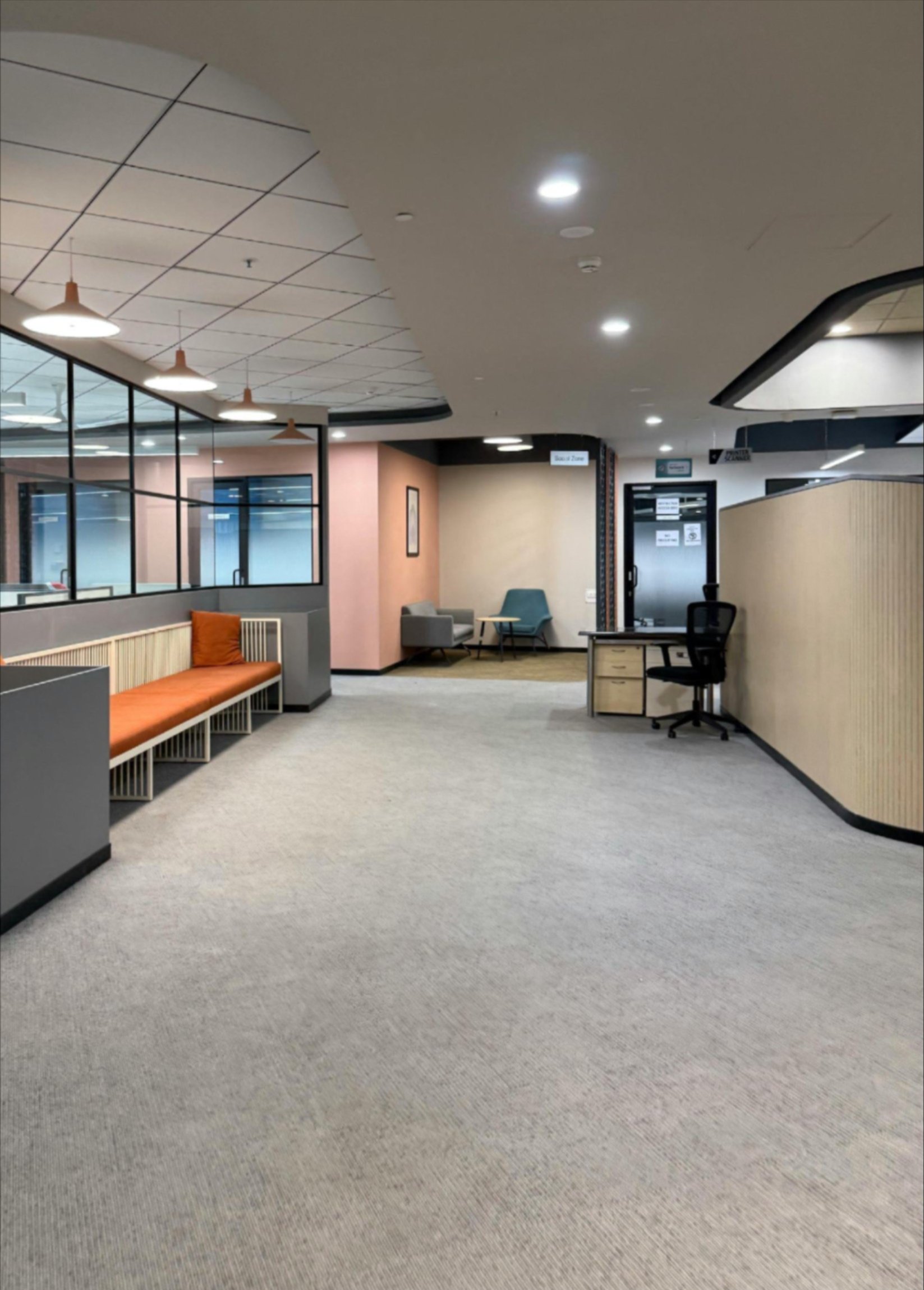 Freshly cleaned commercial carpet in a Central Florida business showcasing high-quality results from Dan Dan the Carpet Man Freshly cleaned commercial carpet in a Central Florida business showcasing high-quality results from Dan Dan the Carpet Man