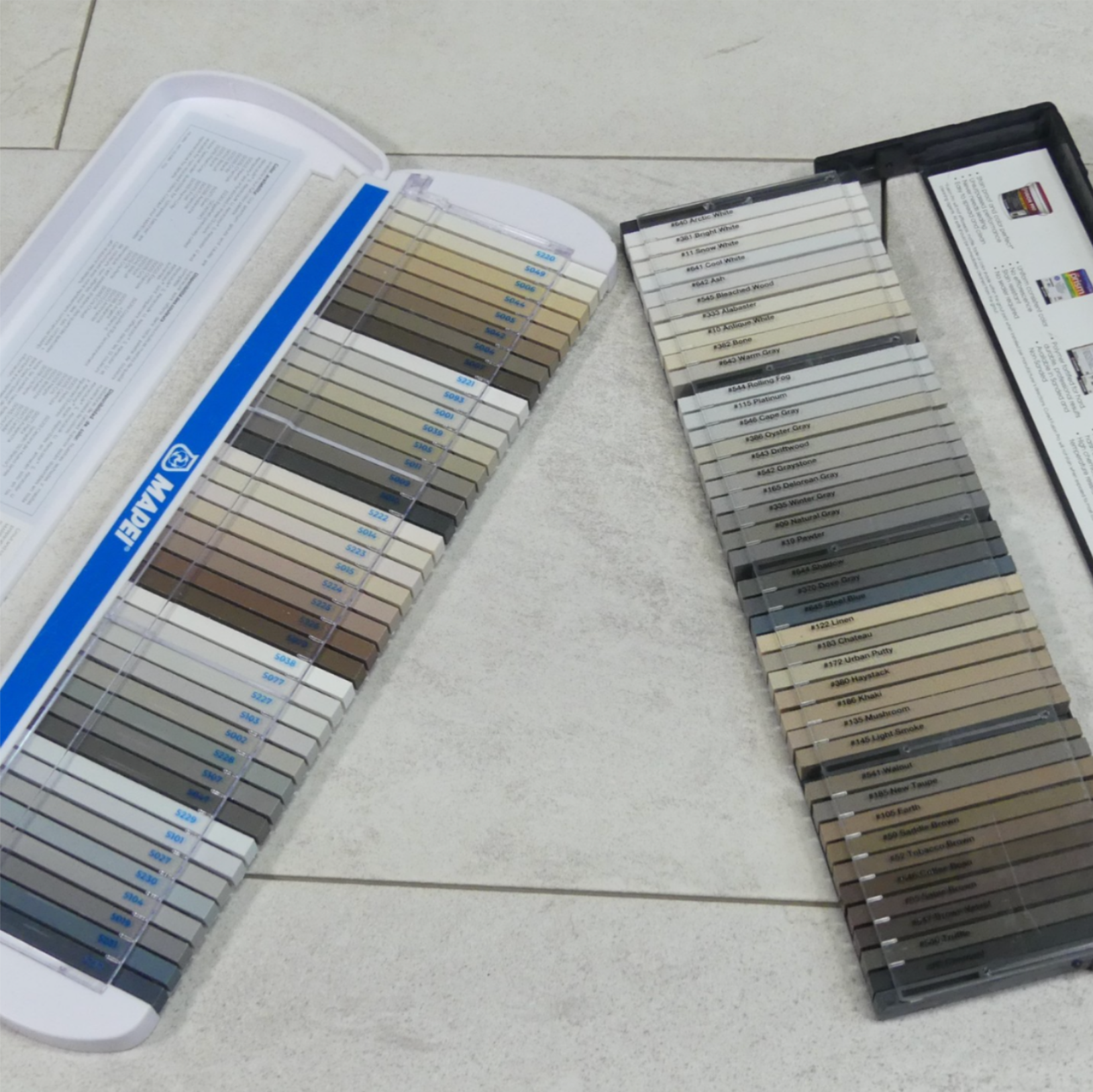 Flooring samples used during in-home consultations and showroom visits to help homeowners and businesses select the best flooring options Flooring samples used during in-home consultations and showroom visits to help homeowners and businesses select the best flooring options