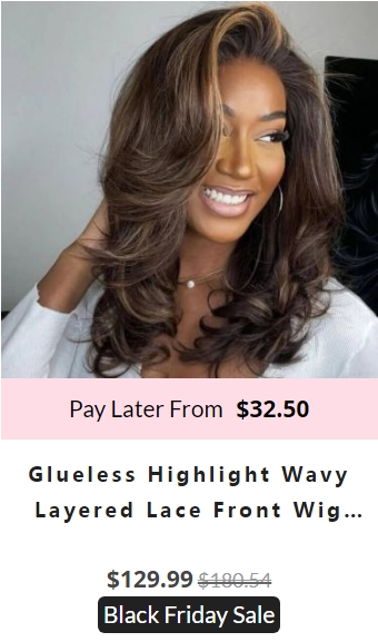 GLUELESS HIGHLIGHT WAVY LAYERED LACE FRONT WIG HUMAN HAIR