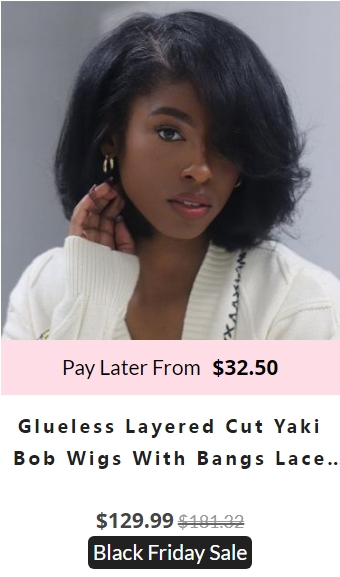 GLUELESS LAYERED CUT YAKI BOB WIGS WITH BANGS LACE FRONT WIG BEST HUMAN HAIR WIGS