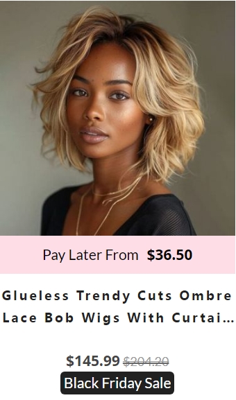 GLUELESS TRENDY CUTS OMBRE LACE BOB WIGS WITH CURTAIN BANGS HUMAN HAIR