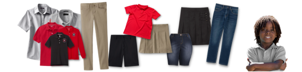 uniform pieces like polo shirts and pants