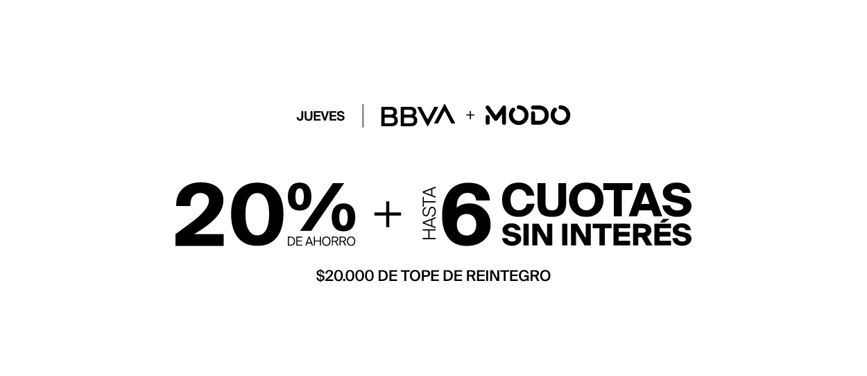 BBVA mas MODO 20 OFF y hasta 6 cuotas sin interes