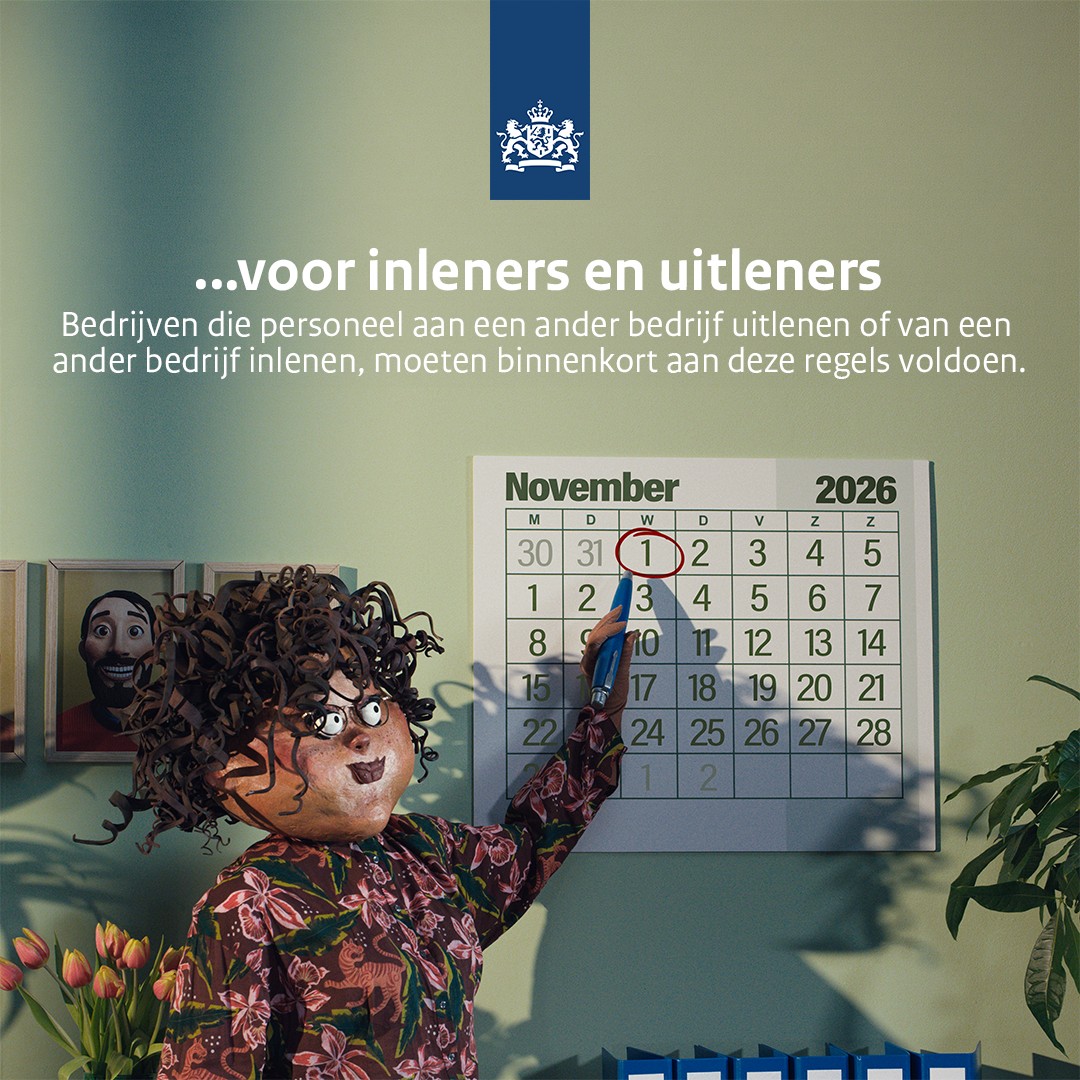 Beeld uit LinkedIn Ads, persoon wijst datum aan op kalender met tekst over lenen en uitlenen.