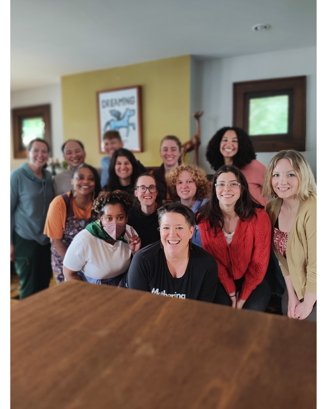 Motherful leaders and RG Ohio members smile for the camera after sharing a meal to kick off our annual retreat!