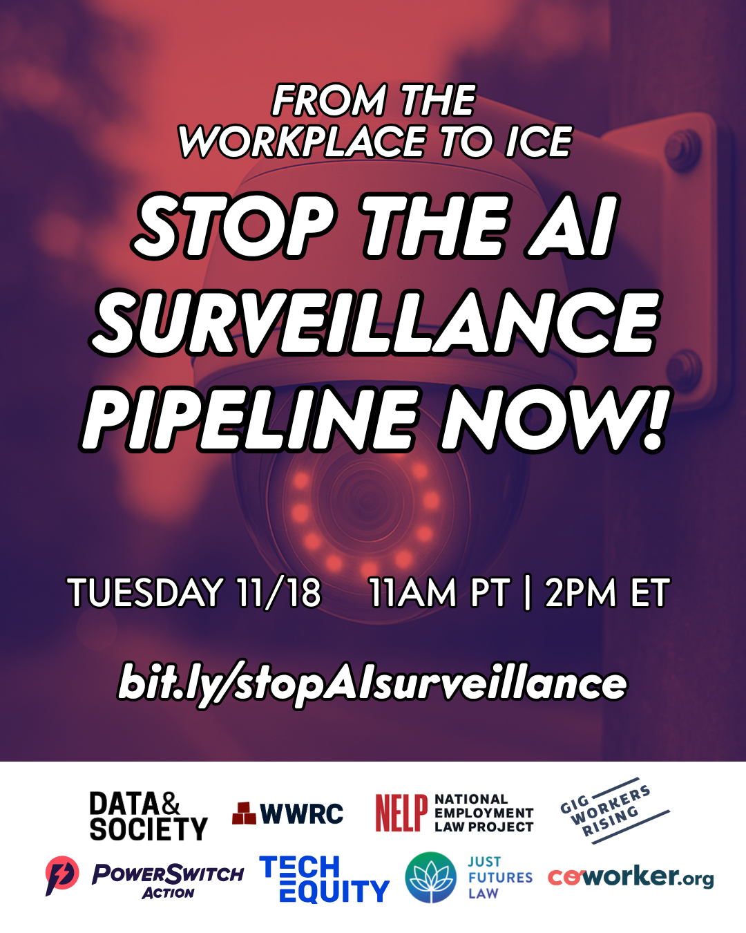 Webinar flyer with a photo of a surveillance camera and webinar title.