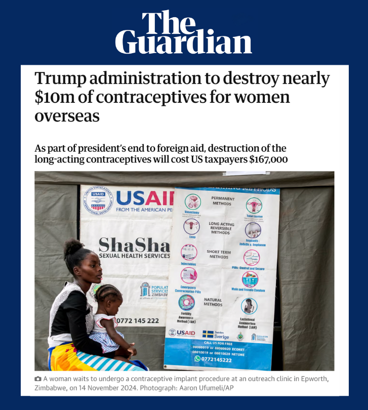 The Guardian Headline about Trump destroying aid