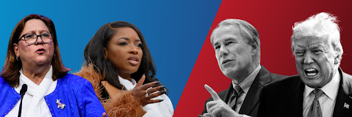 Julie Johnson, Jasmine Crockett, Greg Abbott, Donald Trump
