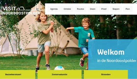De vernieuwde home page van visitnoordoostpolder.nl
