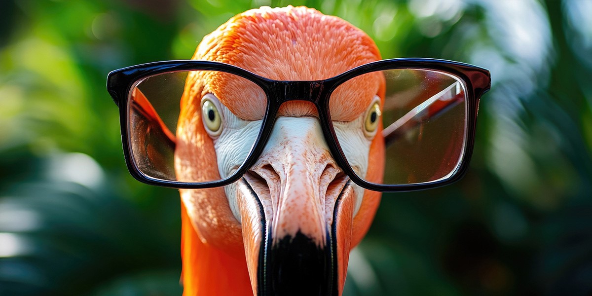 Een flamingo met een grote bril op is het symbool van de 'wijsneus weken' in Pantropica