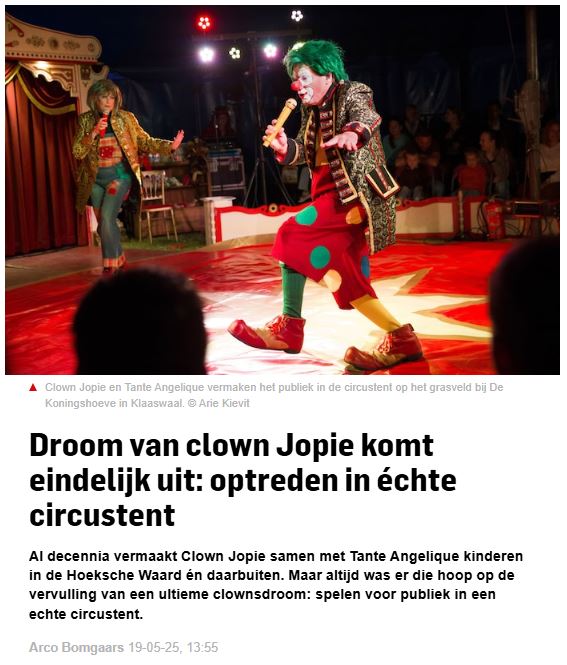 Artikel AD Clown Jopie droom komt uit