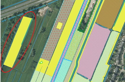 Gebied de Voorveldse Polder - de rode cirkel zijn de twee percelen