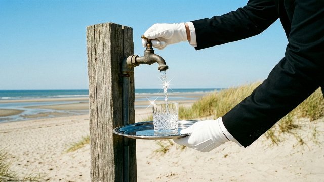 Kraanwater op het strand