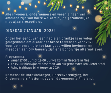 uitnodiging nieuwjaarsreceptie 7 januari 2025