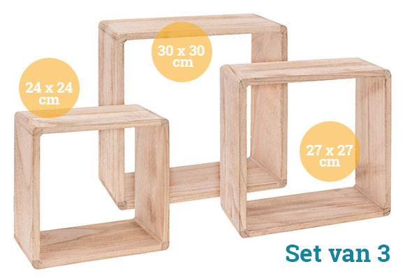 Houten Wandkubus, 3delig