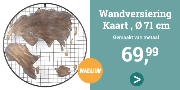 Wandversiering Kaart Metaal, 71cm