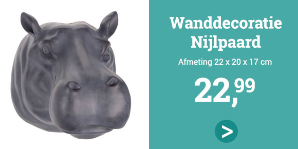 Wanddecoratie Nijlpaard Grijs, 20cm