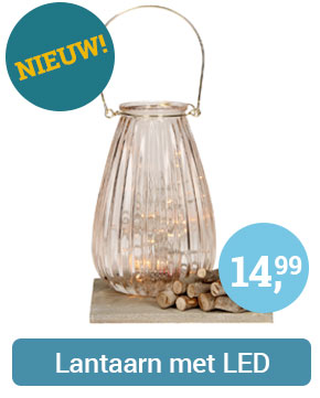 Lantaarn met LED Verlichting - Beige, 21cm