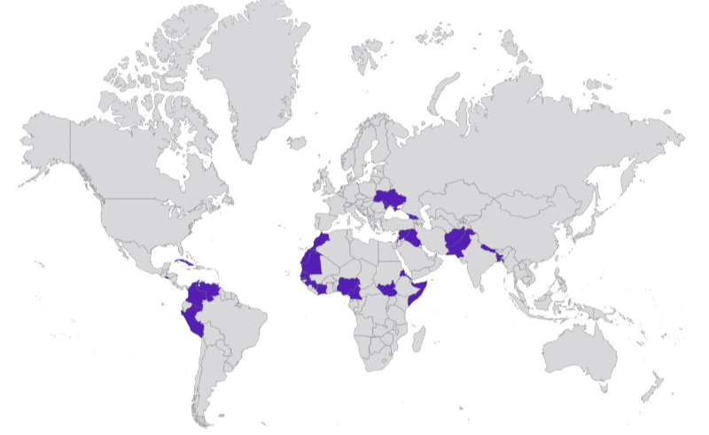 Chart: Geographical distribution of 178 interviewed Highly Vulnerable Forcibly Displaced People