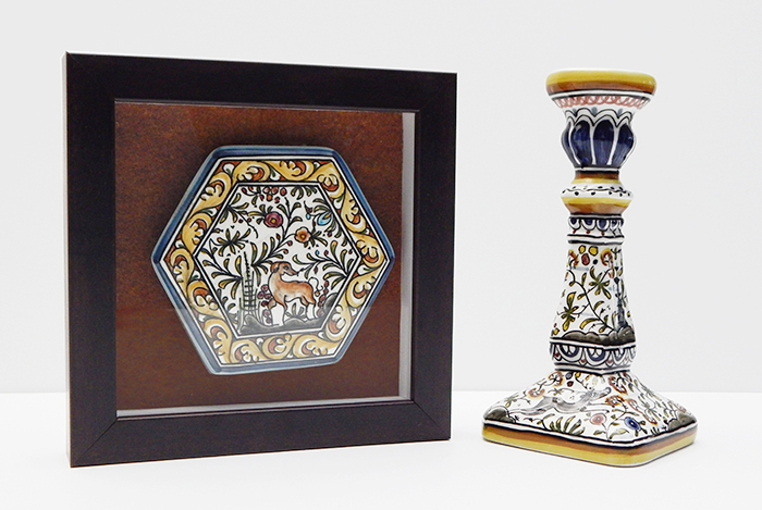 Portugese greyhound tile and candlestick