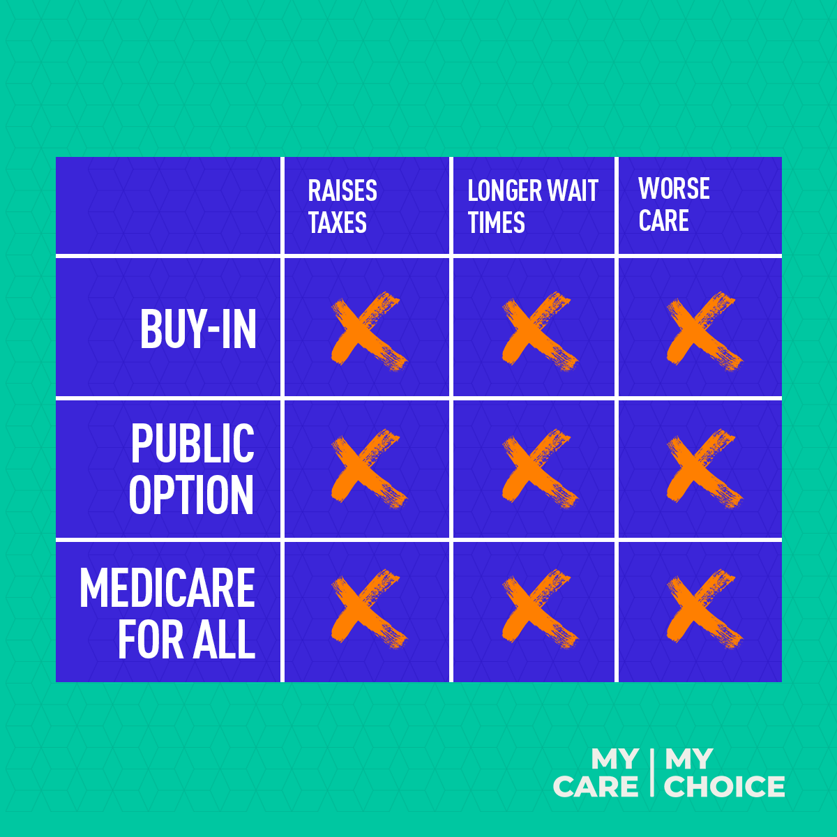 Medicare for all, Medicare buy-in, or a public option would all lead to higher taxes, longer wait times, and worse care.