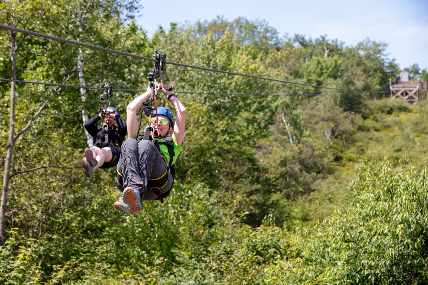 person on zip line