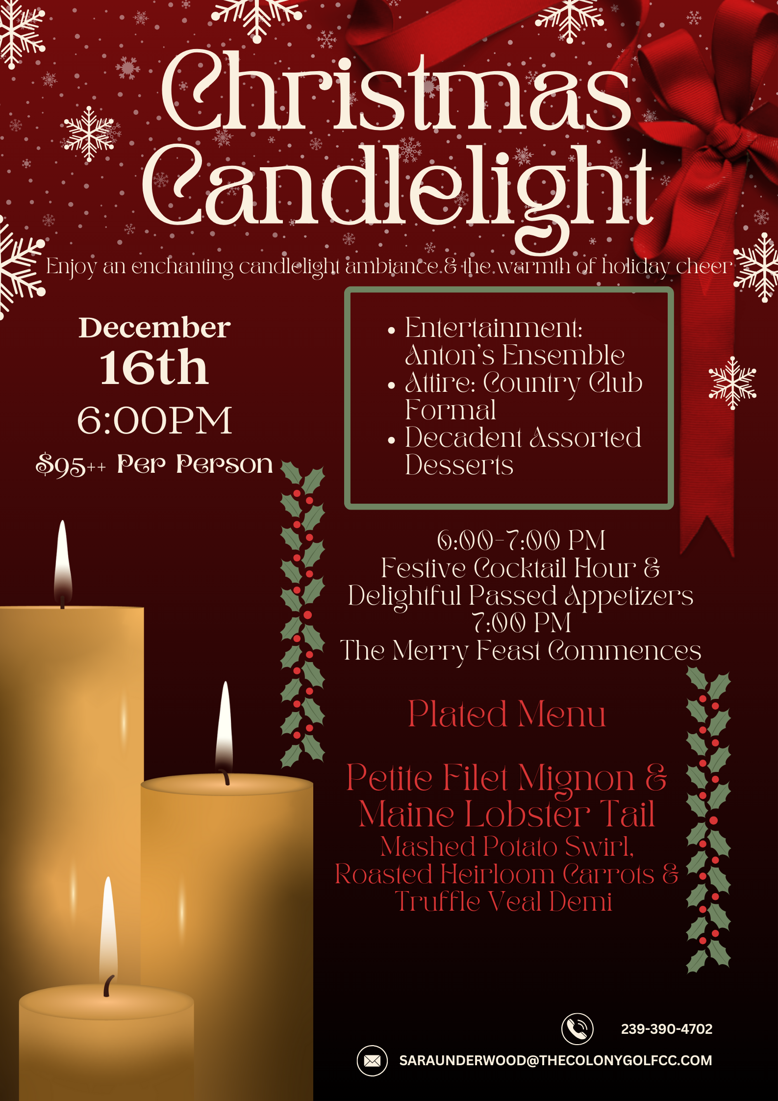 Christmas Candlelight Dinner - 12/16/2023 - The Colony Golf & Country Club