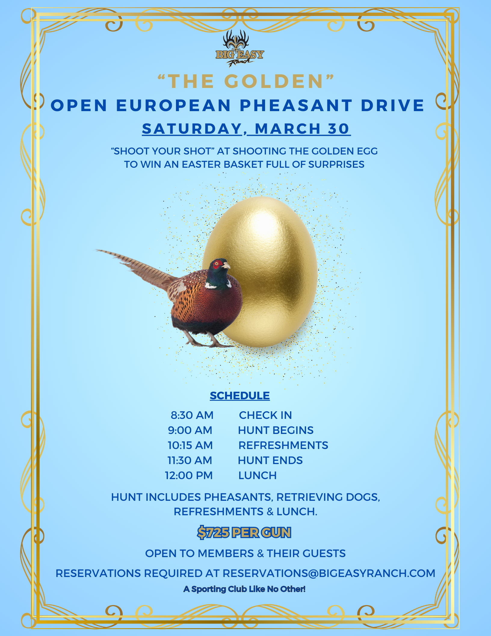Open European Pheasant Drive - 3/30/2024 - Big Easy Ranch