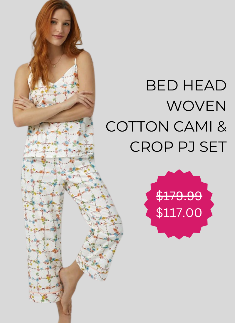 BED HEAD WOVEN COTTON CAMI AND CROP PJ SET