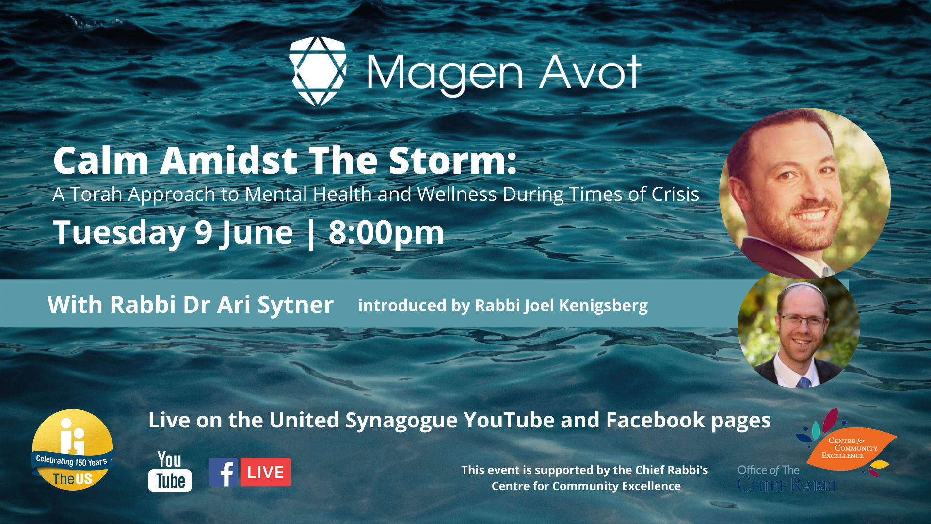 image of Magen Avot event with Rabbi Dr Ari Sytner on Tuesday at 8pm on mental health and wellness during times of crisis