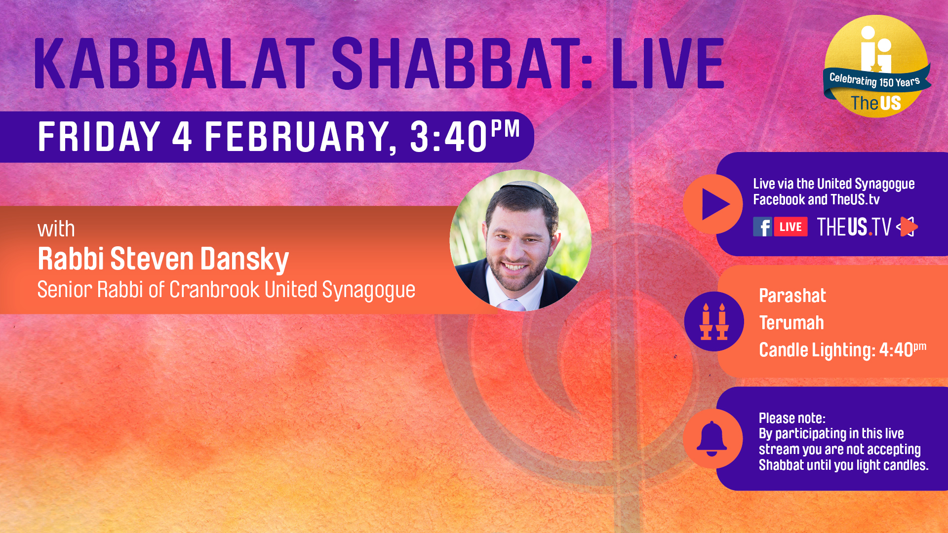 Kabbalat Shabbat at 3:40pm