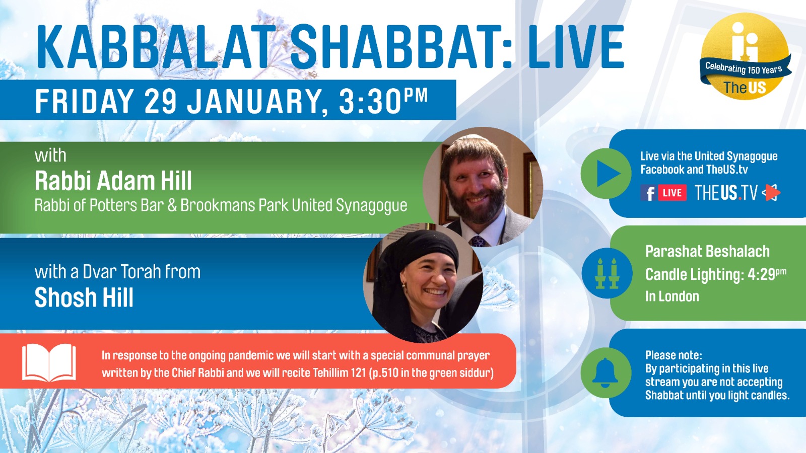 Kabbalat Shabbat: Live at 3:30pm