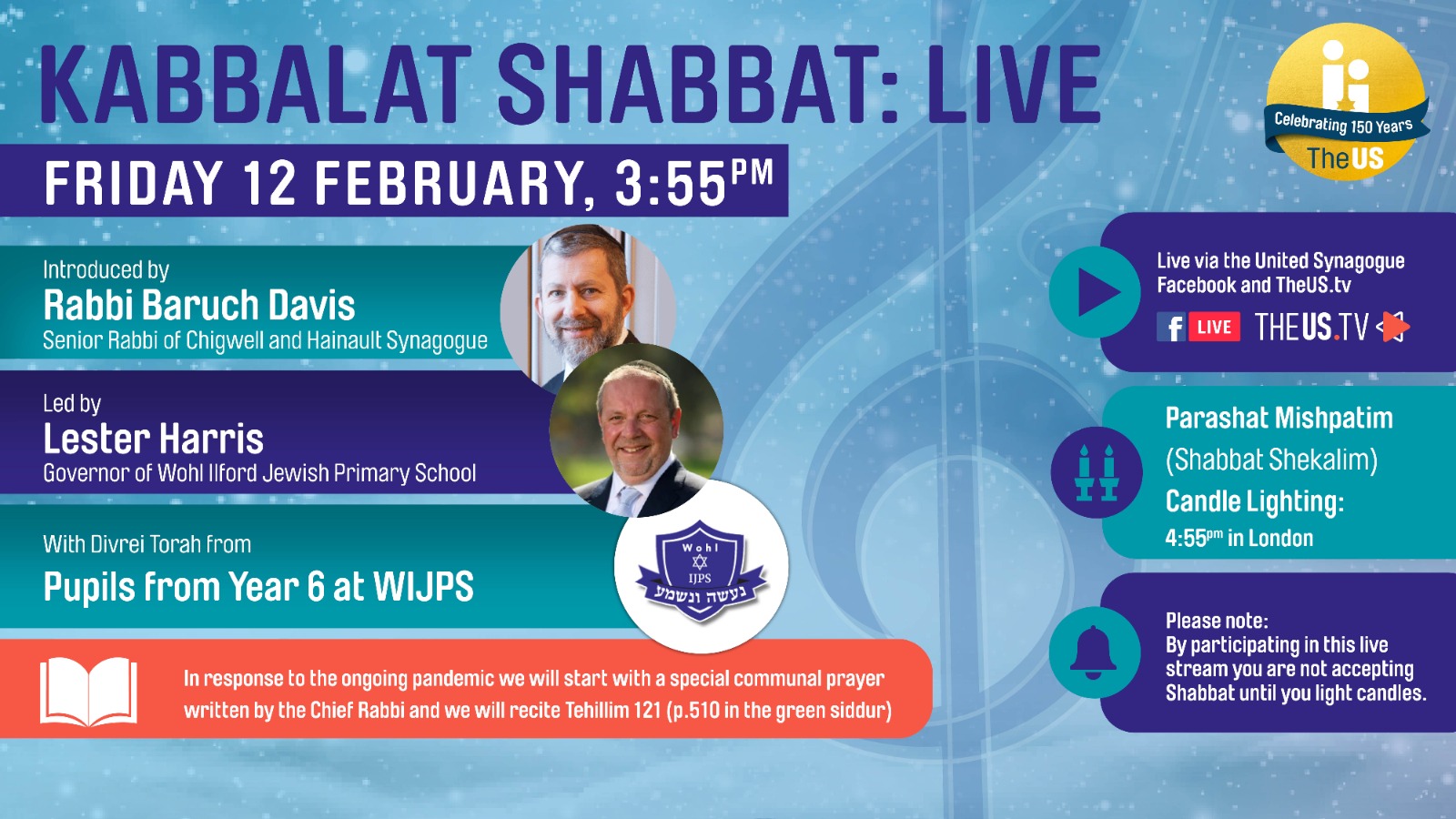 Kabbalat Shabbat: Live at 3:55pm