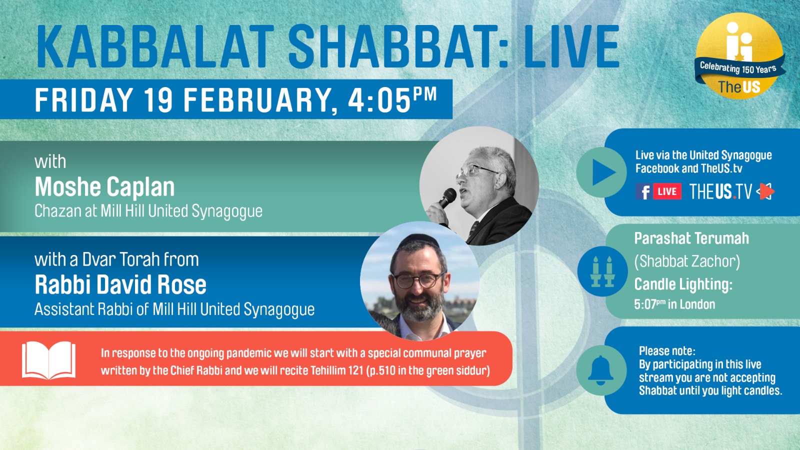 Kabbalat Shabbat: Live at 4:05pm