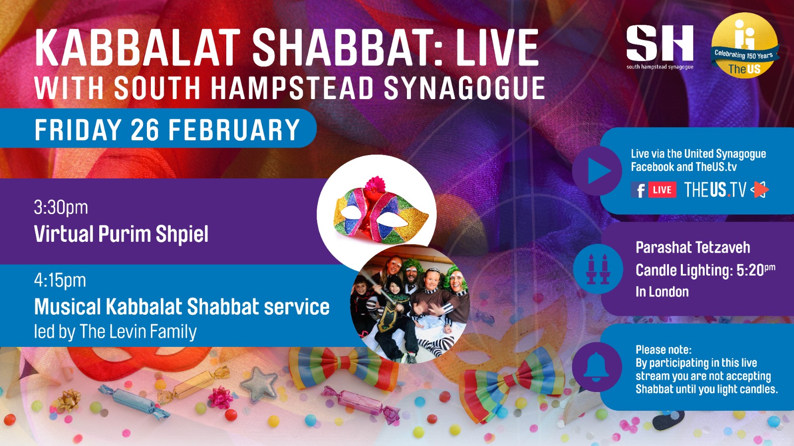 Virtual Purim Shpiel at 3.30pm and Kabbalat Shabbat: Live at 4:15pm