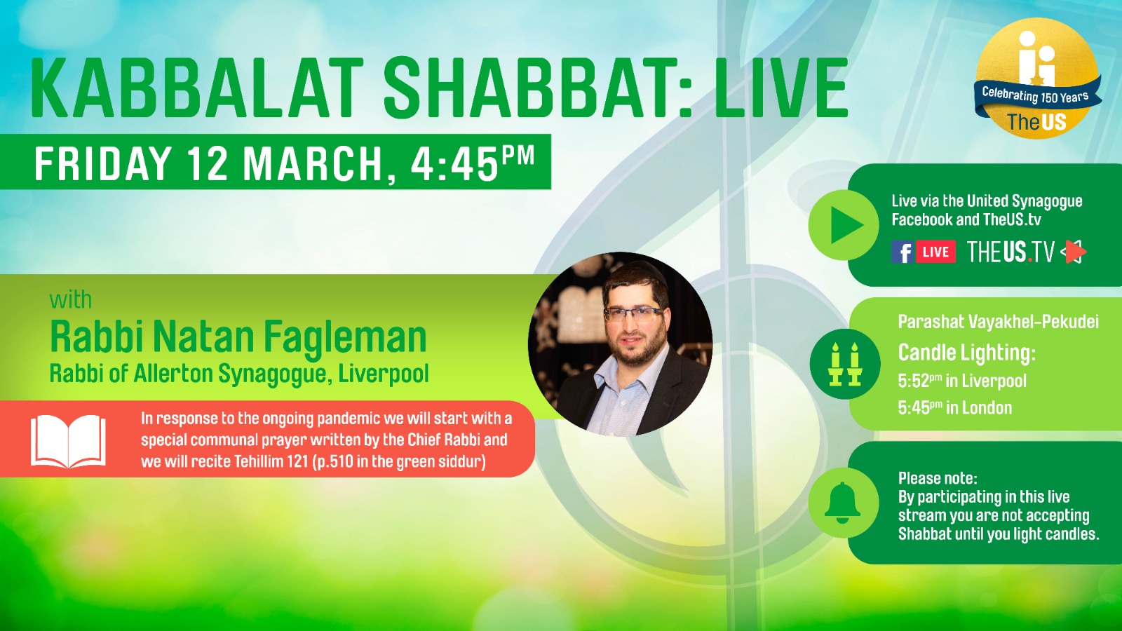 Kabbalat Shabbat: Live at 4:45pm