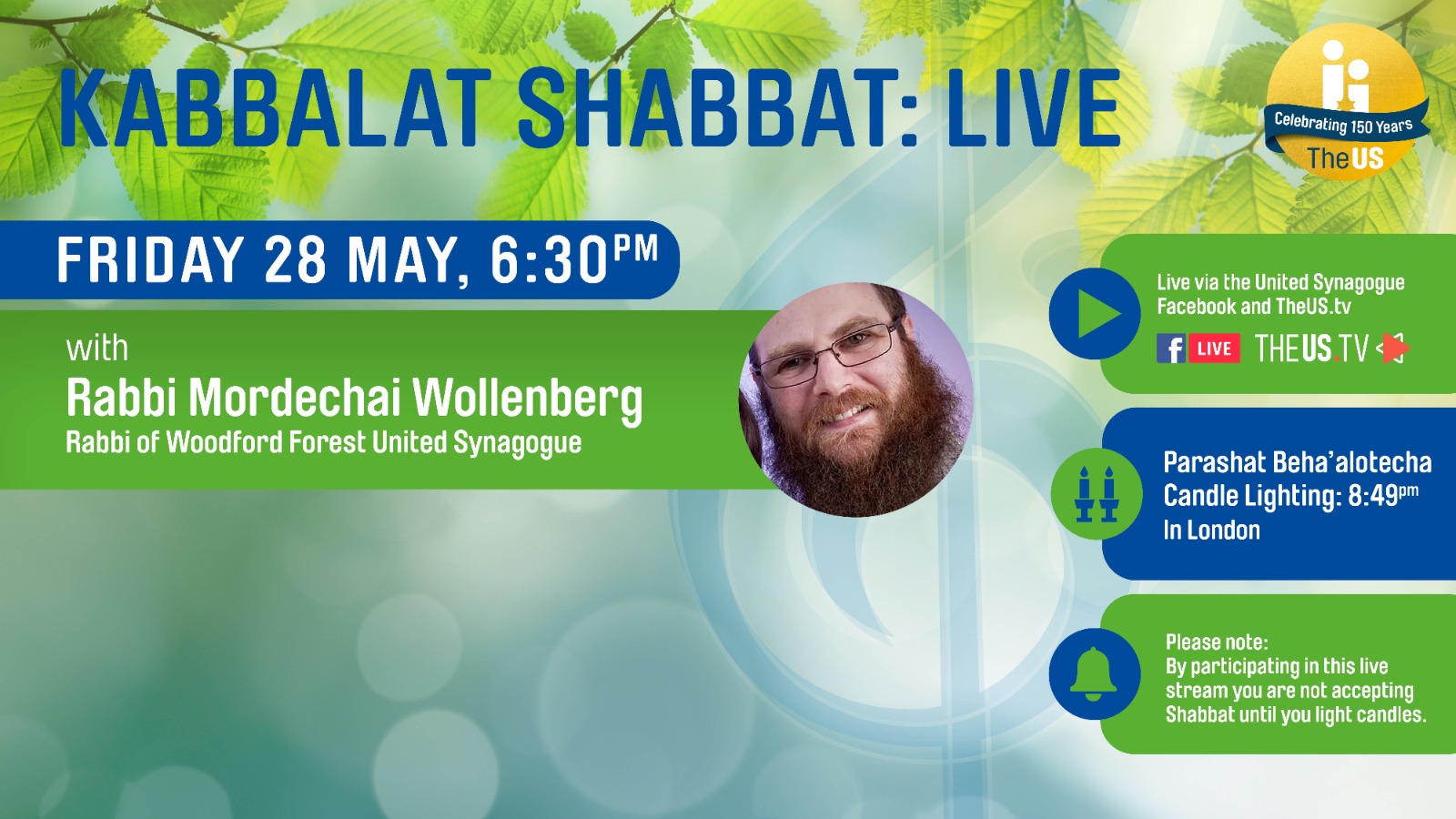 Kabbalat Shabbat Live at 6:30pm