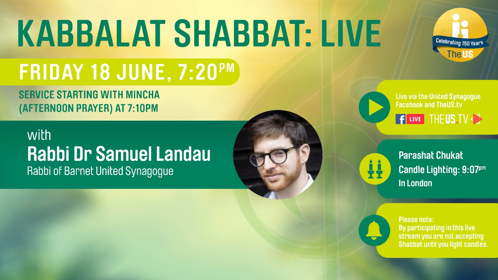 Kabbalat Shabbat Live at 7:20pm