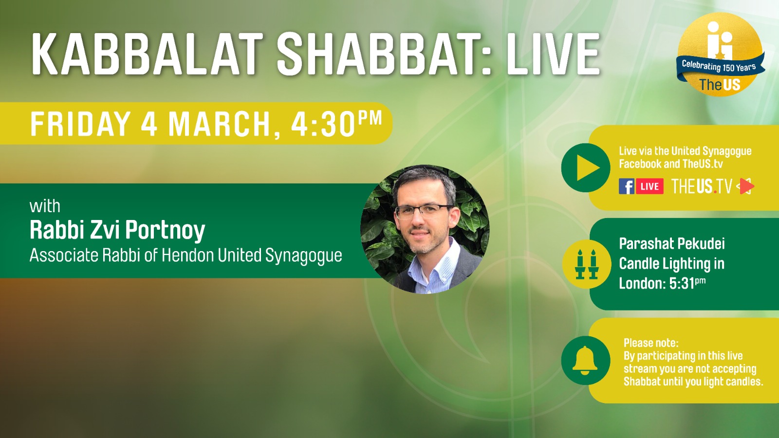 Kabbalat Shabbat at 4:30pm