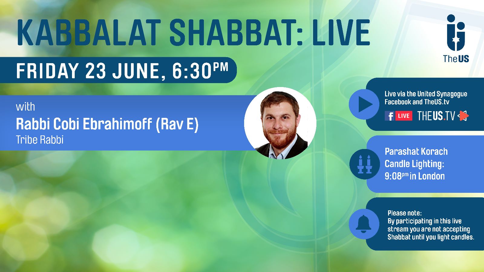 Kabbalat Shabbat Live at 6:30pm
