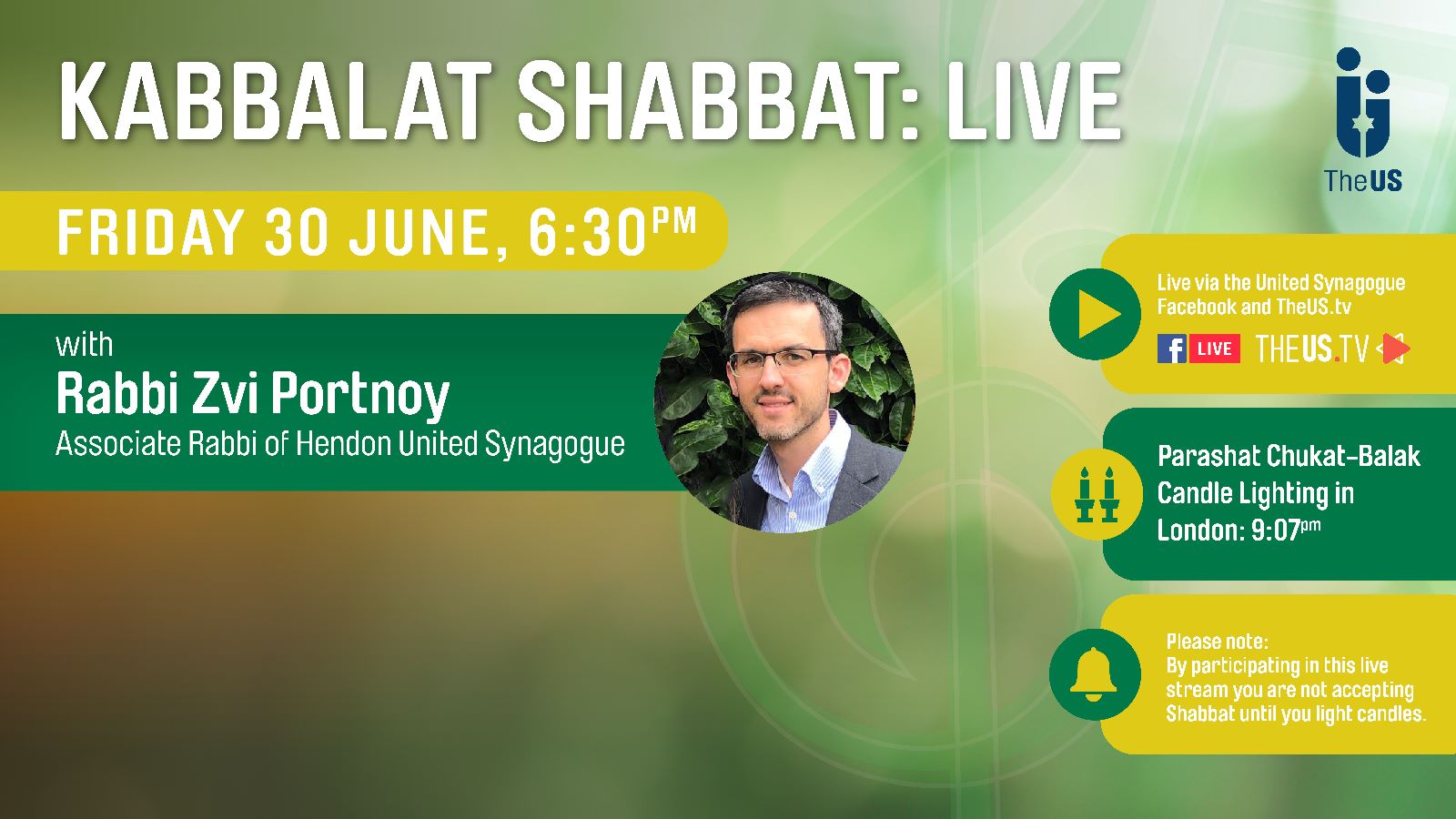 Kabbalat Shabbat Live at 6:30pm