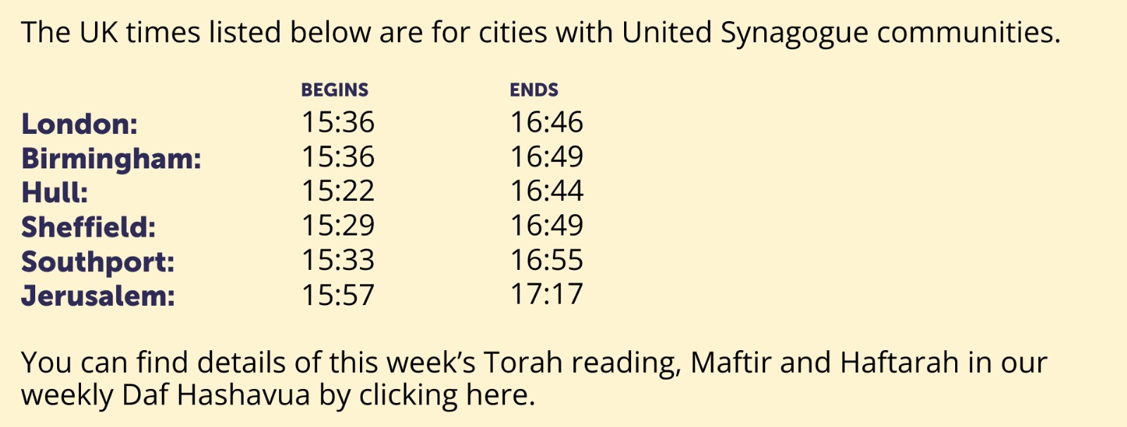 Shabbat times