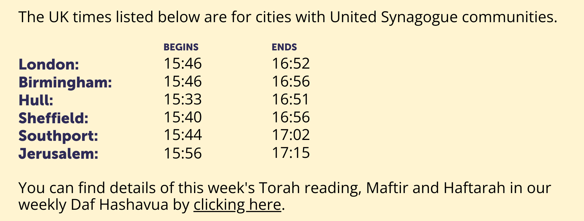 Shabbat times