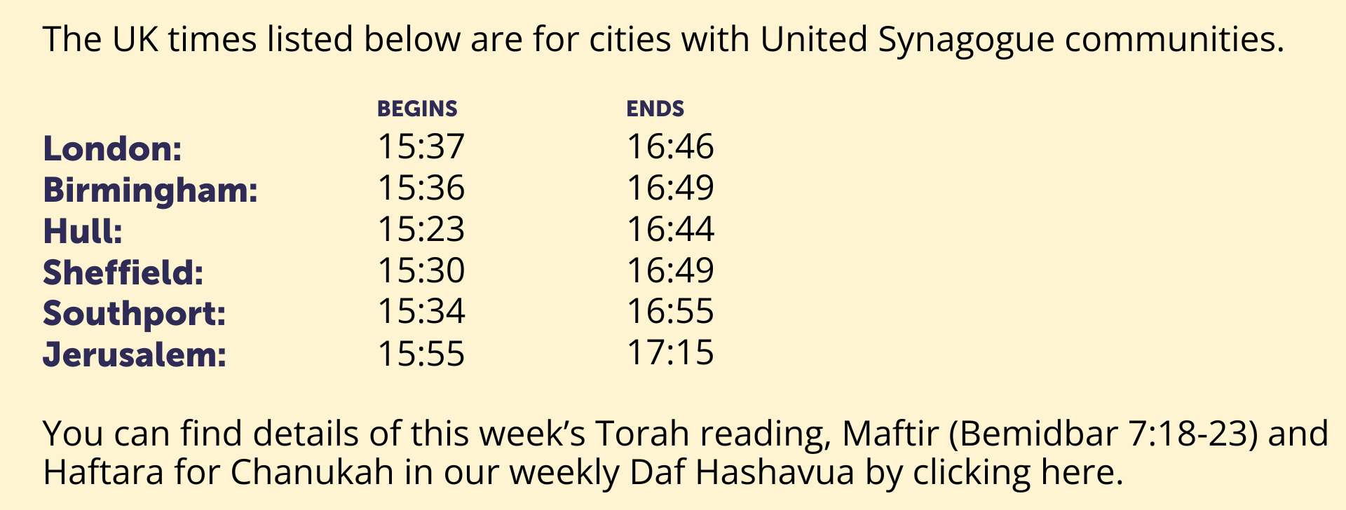 Shabbat times