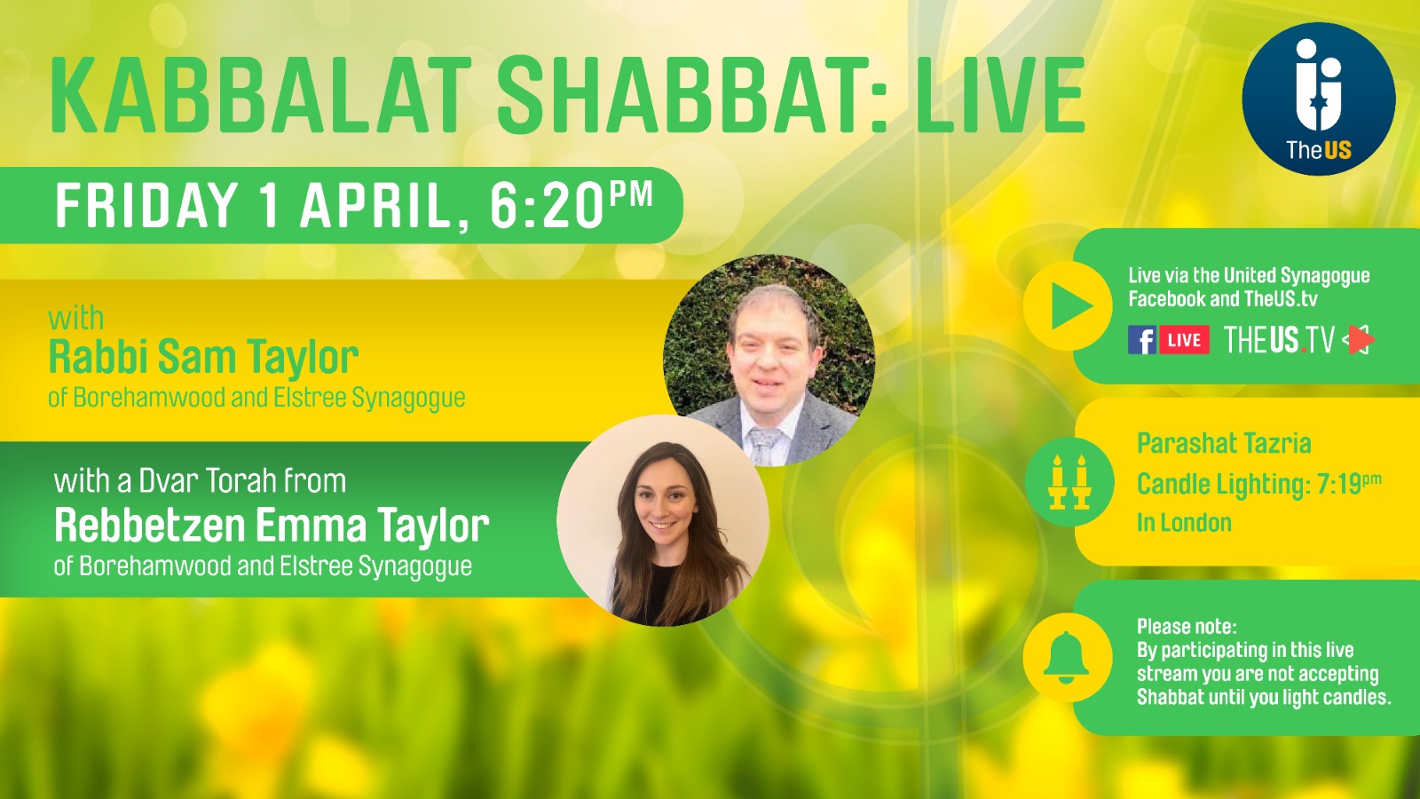 Kabbalat Shabbat at 6:20pm